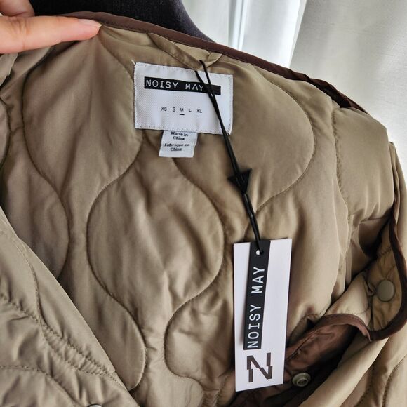 NEW Noisy May Quilted Oversized Jacket Womens M Green Maggy Snap Button Coat - Picture 8 of 14